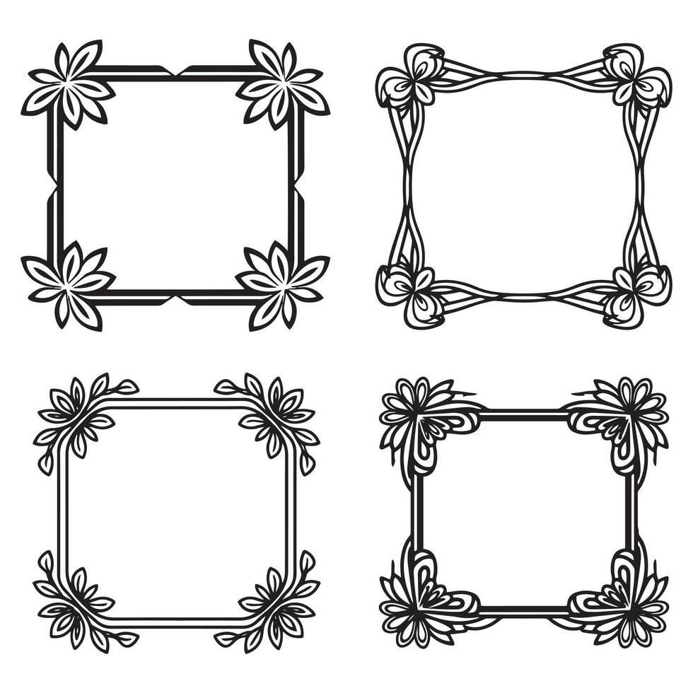 Botanical Sketch Floral Borders Decorative Line Artwork Set vector