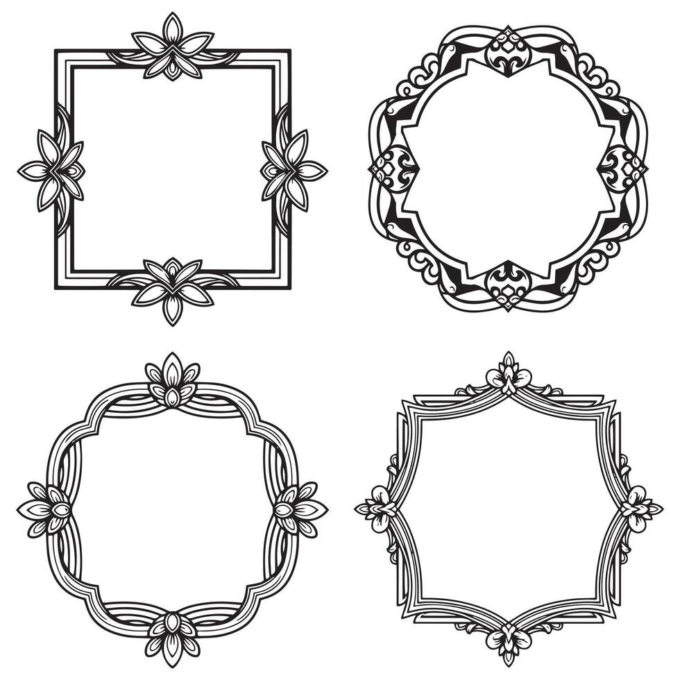 Art Deco Floral Borders Stylish Decorative Frames vector