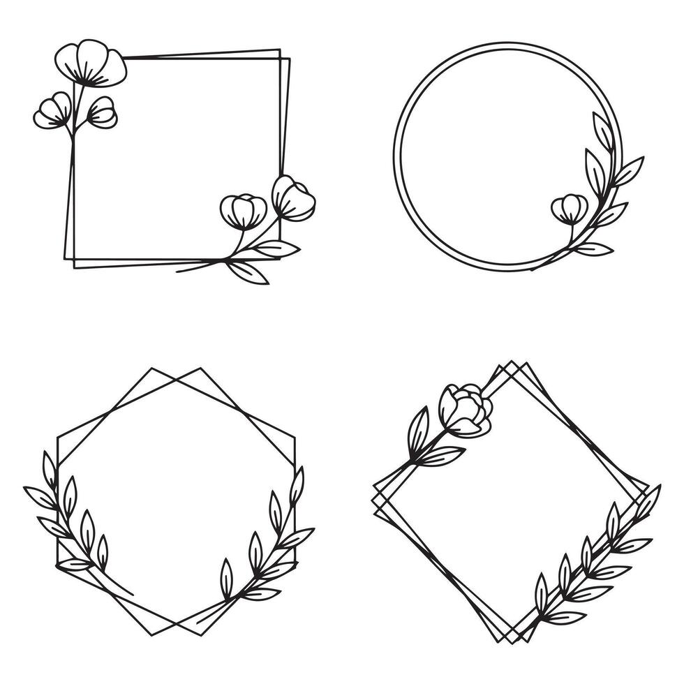 Minimalist Timeless Bloom Floral Borders Decorative Line Art Set vector