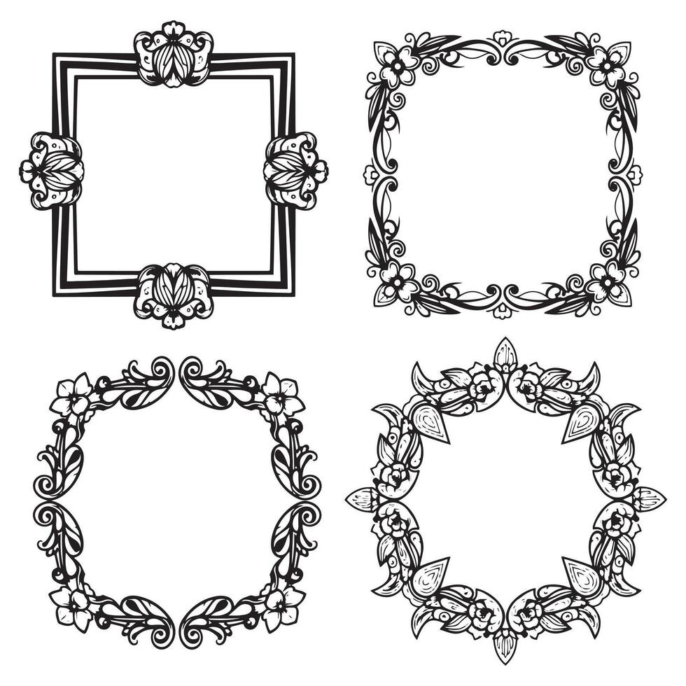 Geometric Motif Floral Borders Decorative Frames Set vector