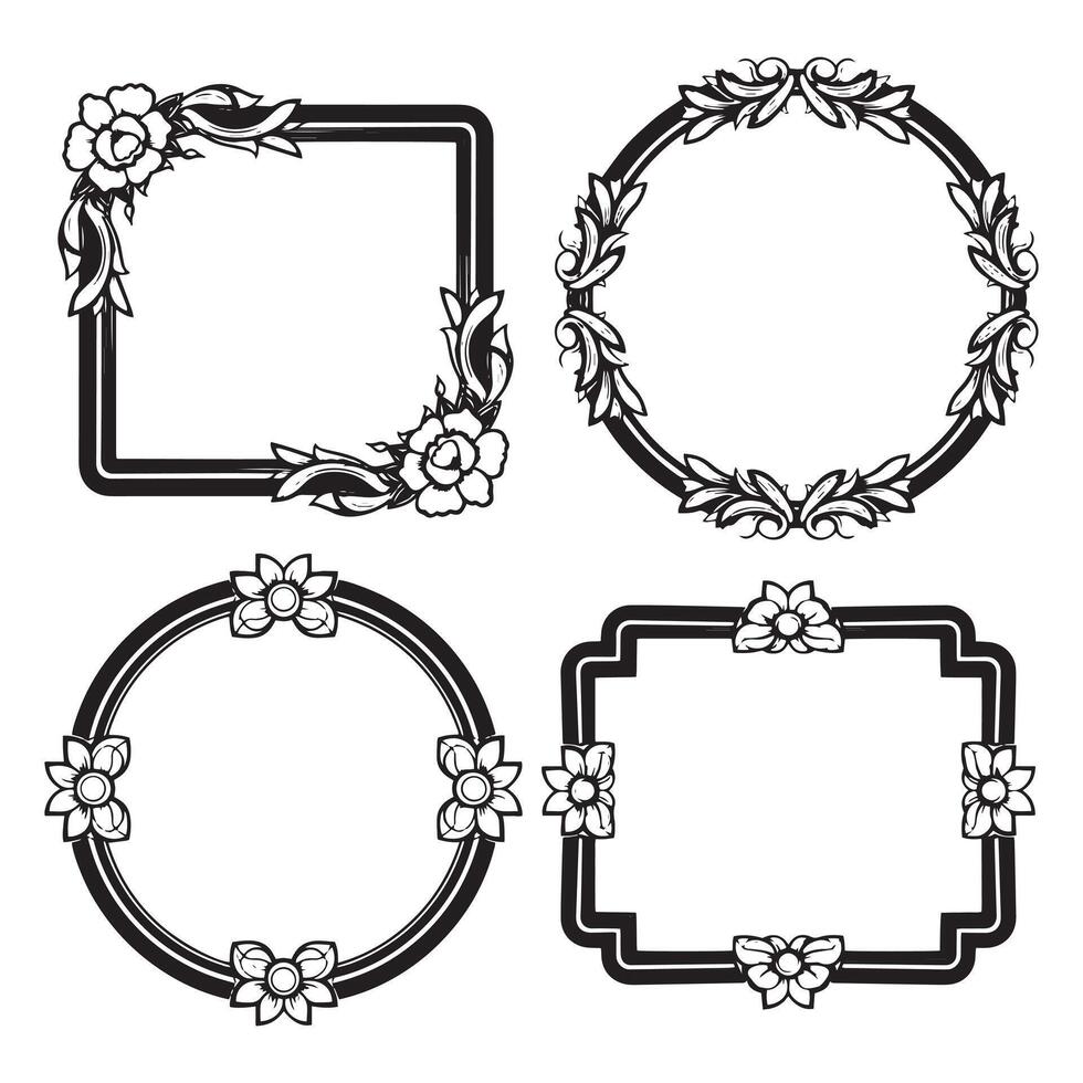 Classic Floral Frames Artistic Decorative Lines Collection vector