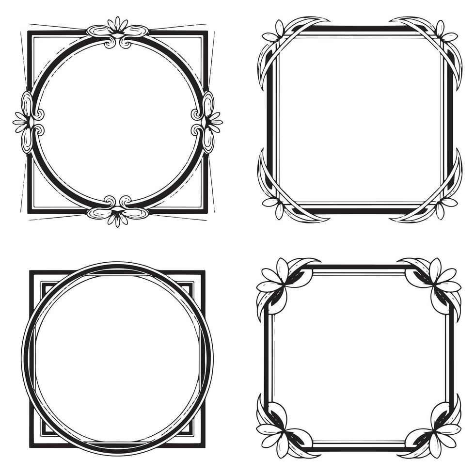 Unique Elegant Floral Frames Decorative Borders Set vector