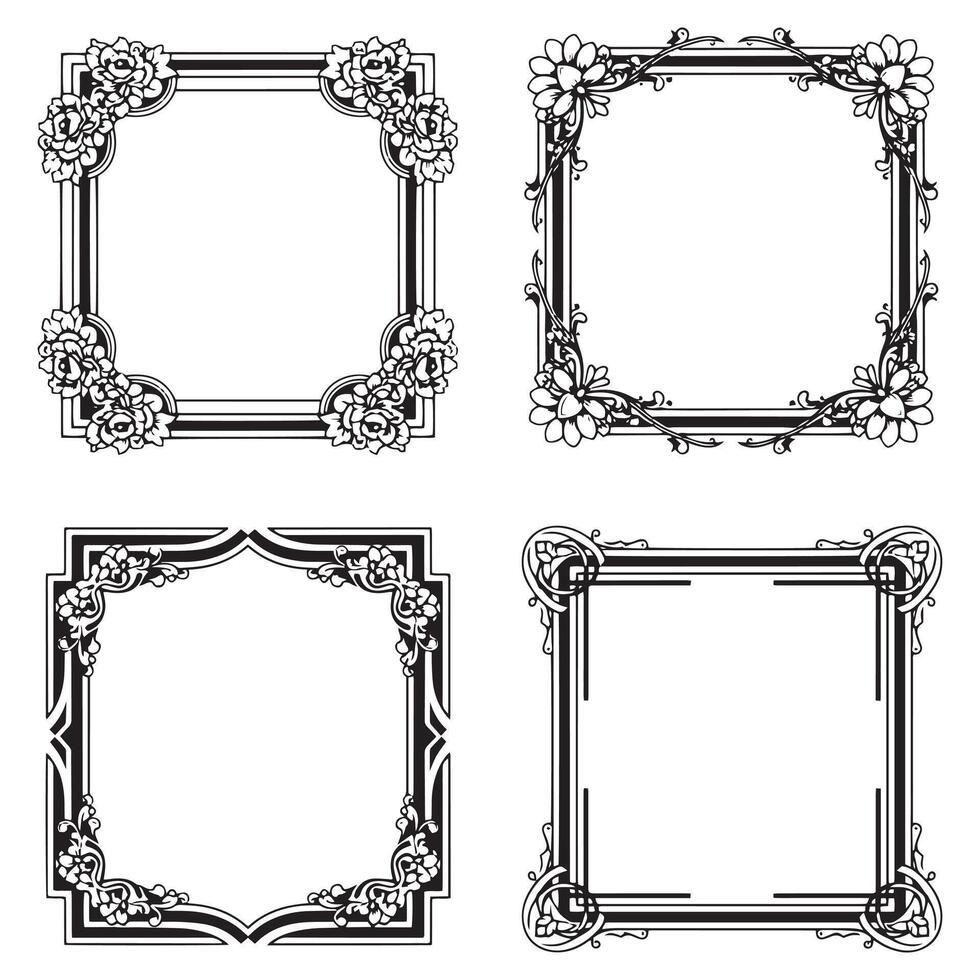 Timeless Line Floral Frames Decorative Borders vector