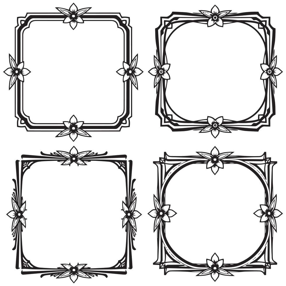 Artistic Floral Borders Expressive Decorative Frames Set vector