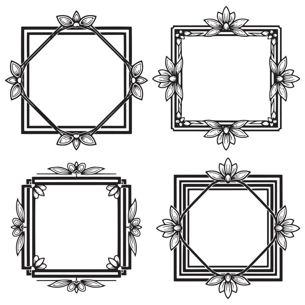 Rustic Edge Floral Frames Decorative Border Sketch Collection vector