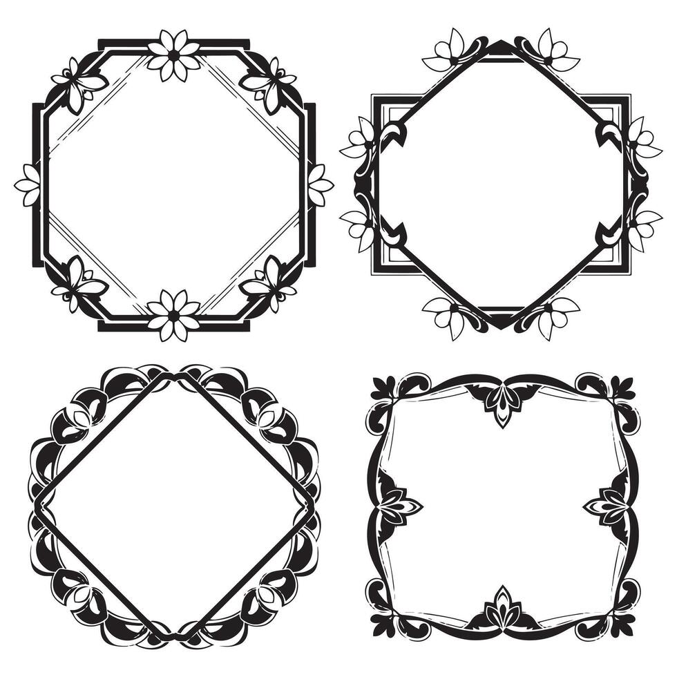 Art Deco Floral Frames Badge Decorative Borders Set vector