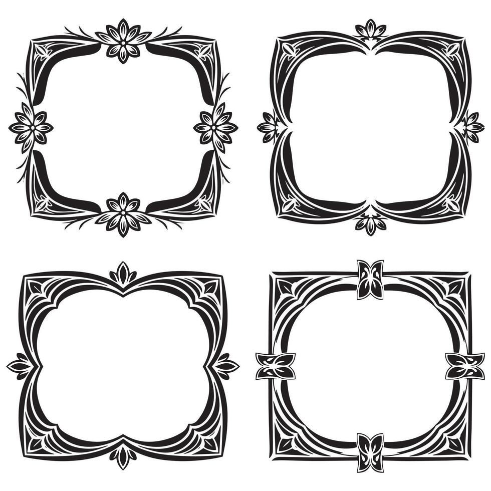 Rustic Edge Floral Frames Decorative Border Illustration Set vector