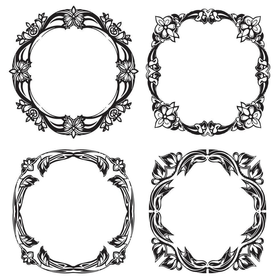 Lush Growth Floral Borders Decorative Frames Collection vector