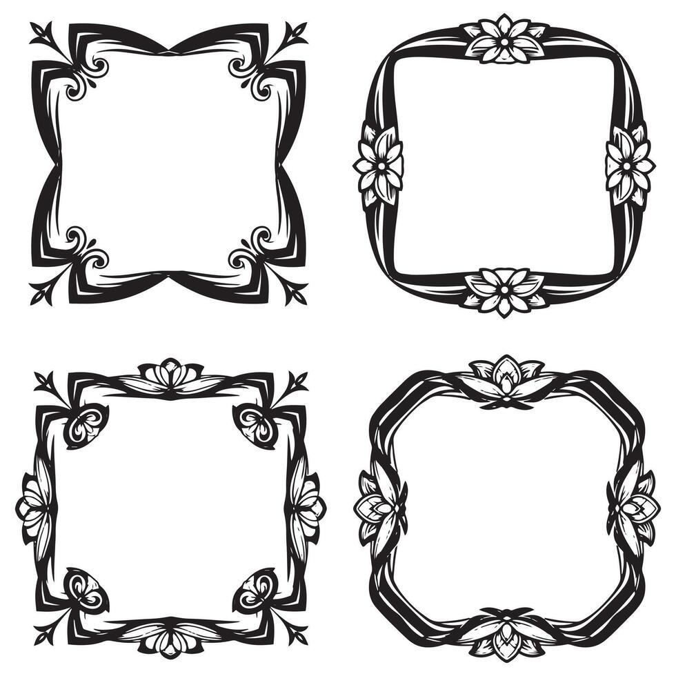 Hand Drawn Floral Frames Unique Decorative Borders Collection vector