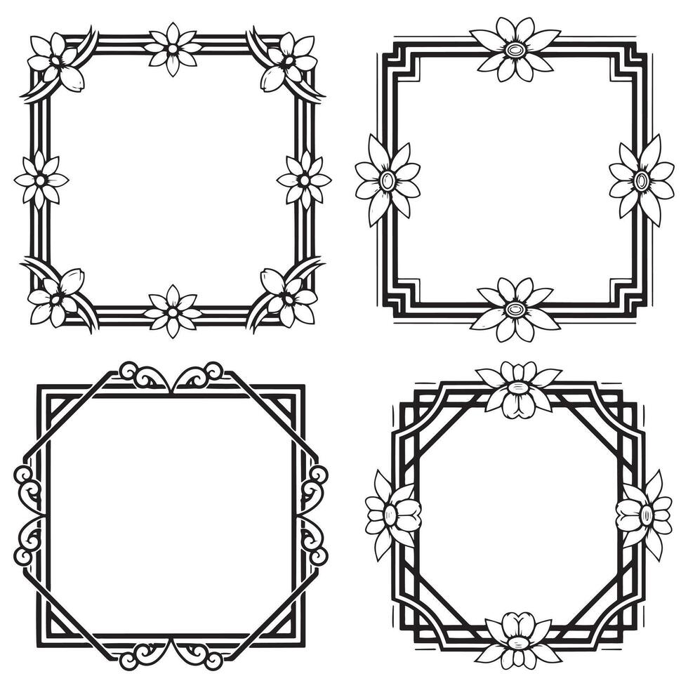 Classic Square Floral Frames Decorative Borders Set vector