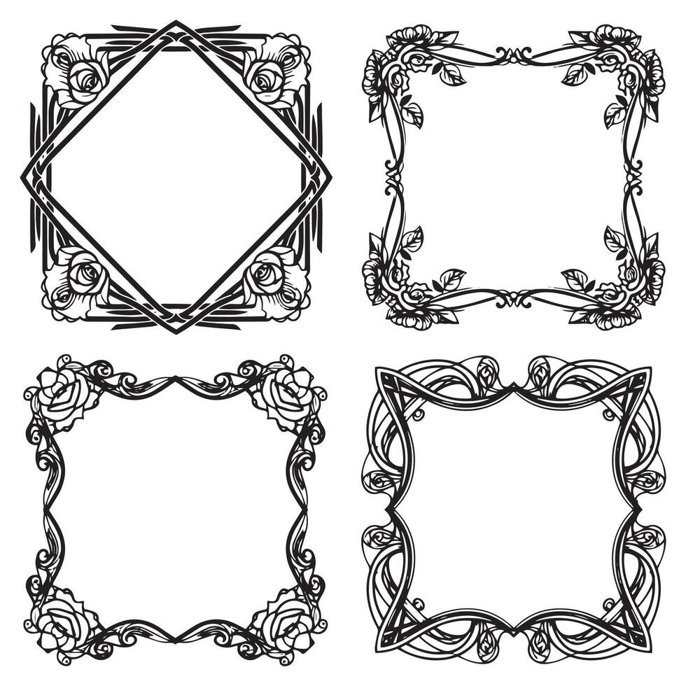 Whimsical Doodle Floral Borders Decorative Frames vector
