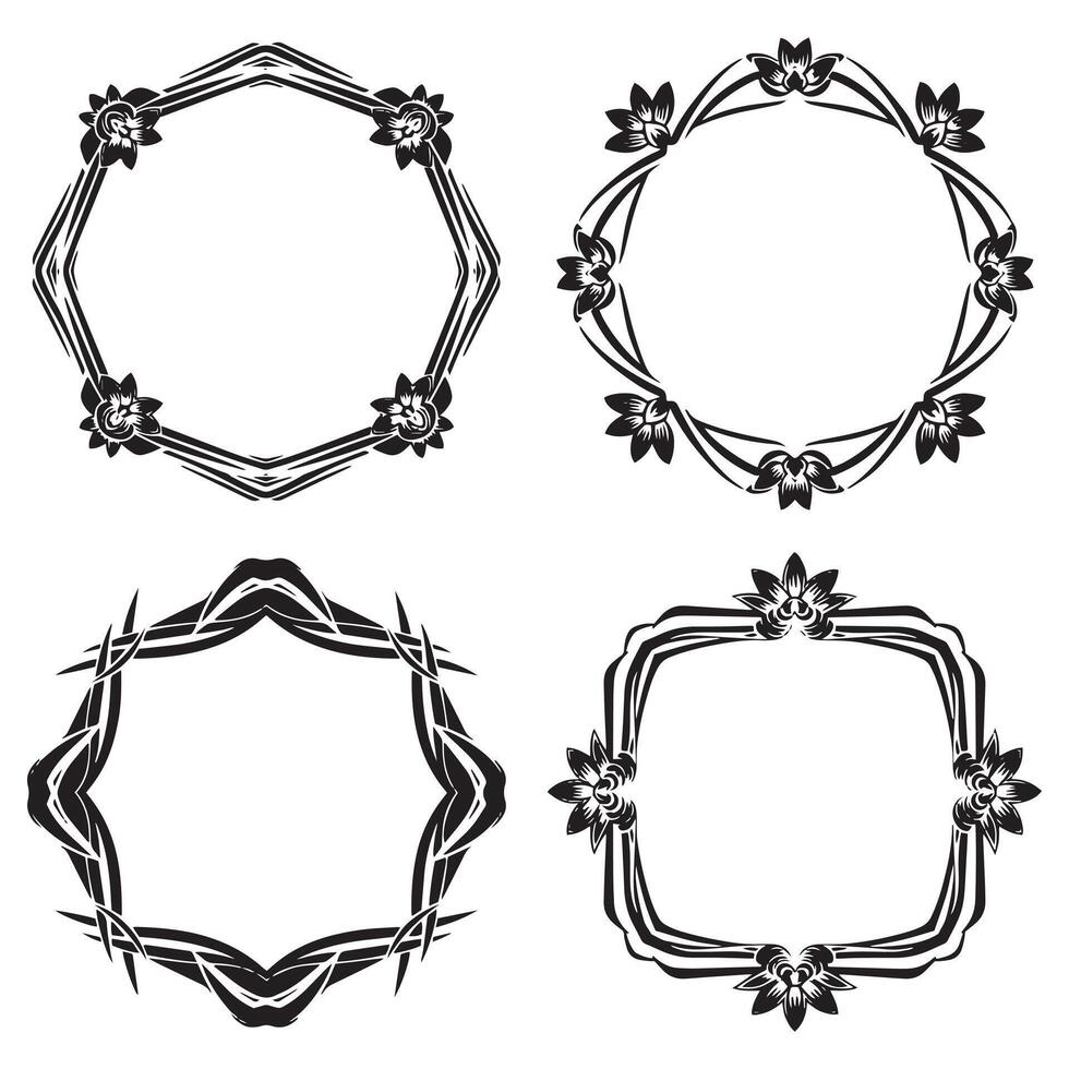 Geometric Motif Floral Borders Decorative Frame Collection vector