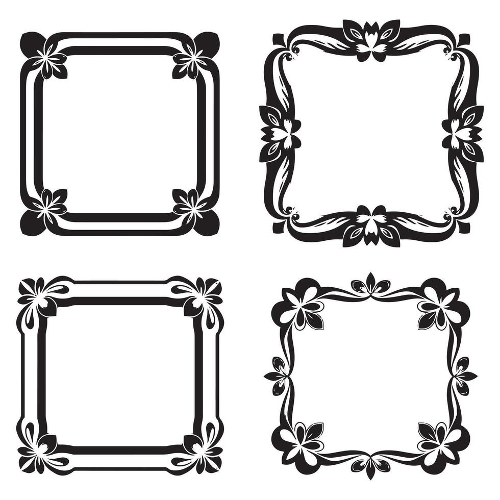 Art Deco Line Floral Borders Decorative Frame Element Set vector