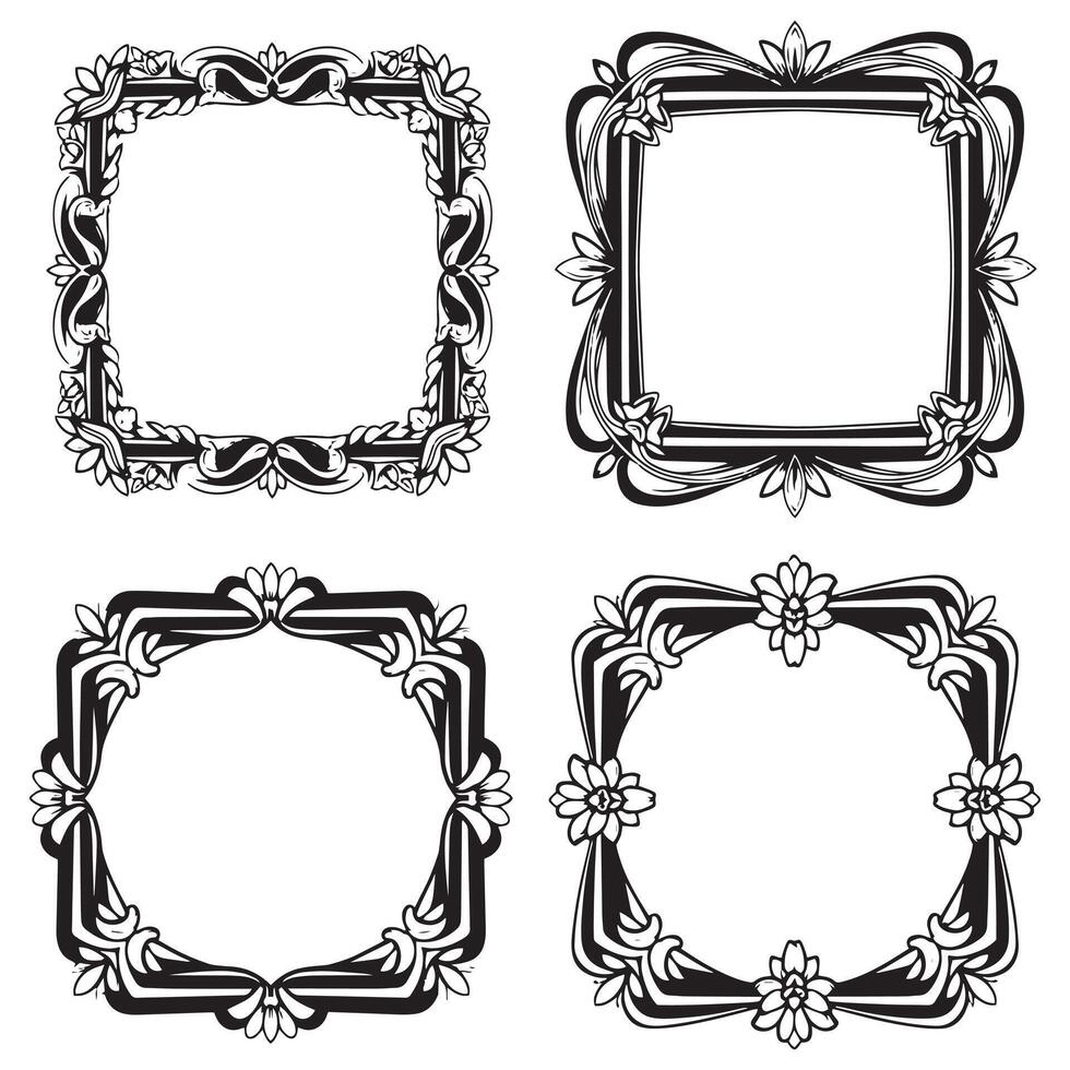 Symmetrical Floral Borders Balanced Decorative Frames Set vector