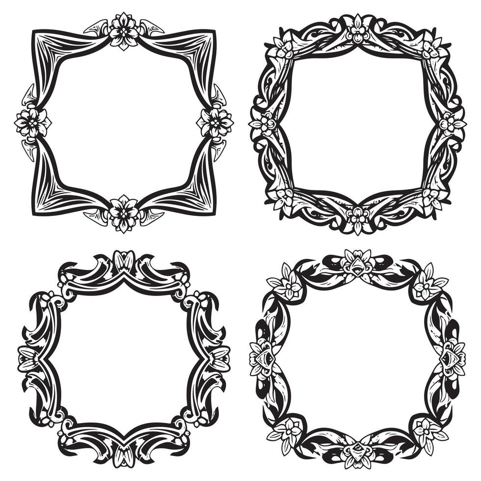 Abstract Pattern Floral Borders Decorative Frame Outline vector