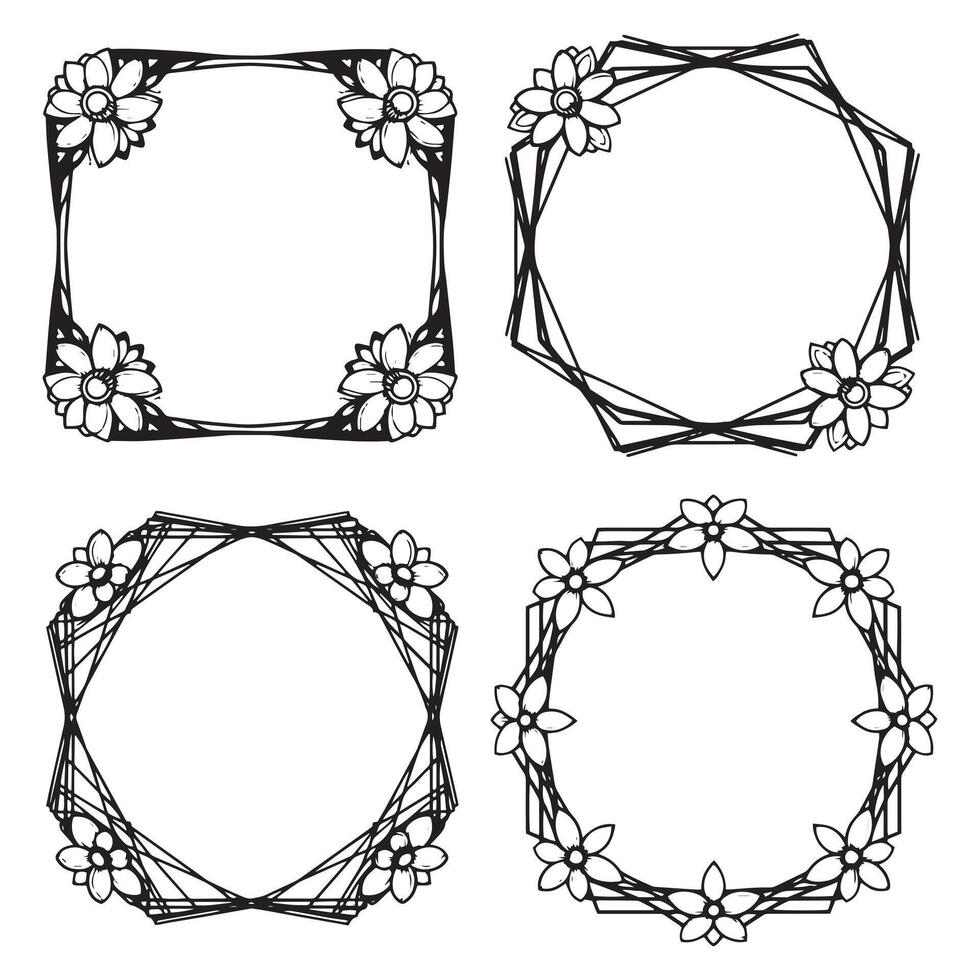 Classic Floral Frames Artistic Decorative Corners Set vector