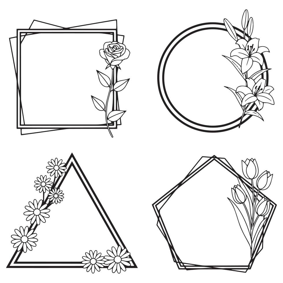 Graceful Floral Frames Elegant Decorative Embellishments Set vector