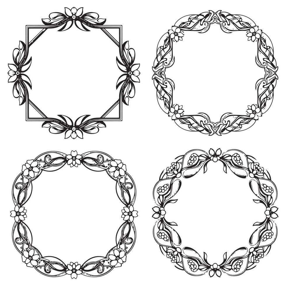 Elegant Border Floral Frames Decorative Elements Pack Collection vector