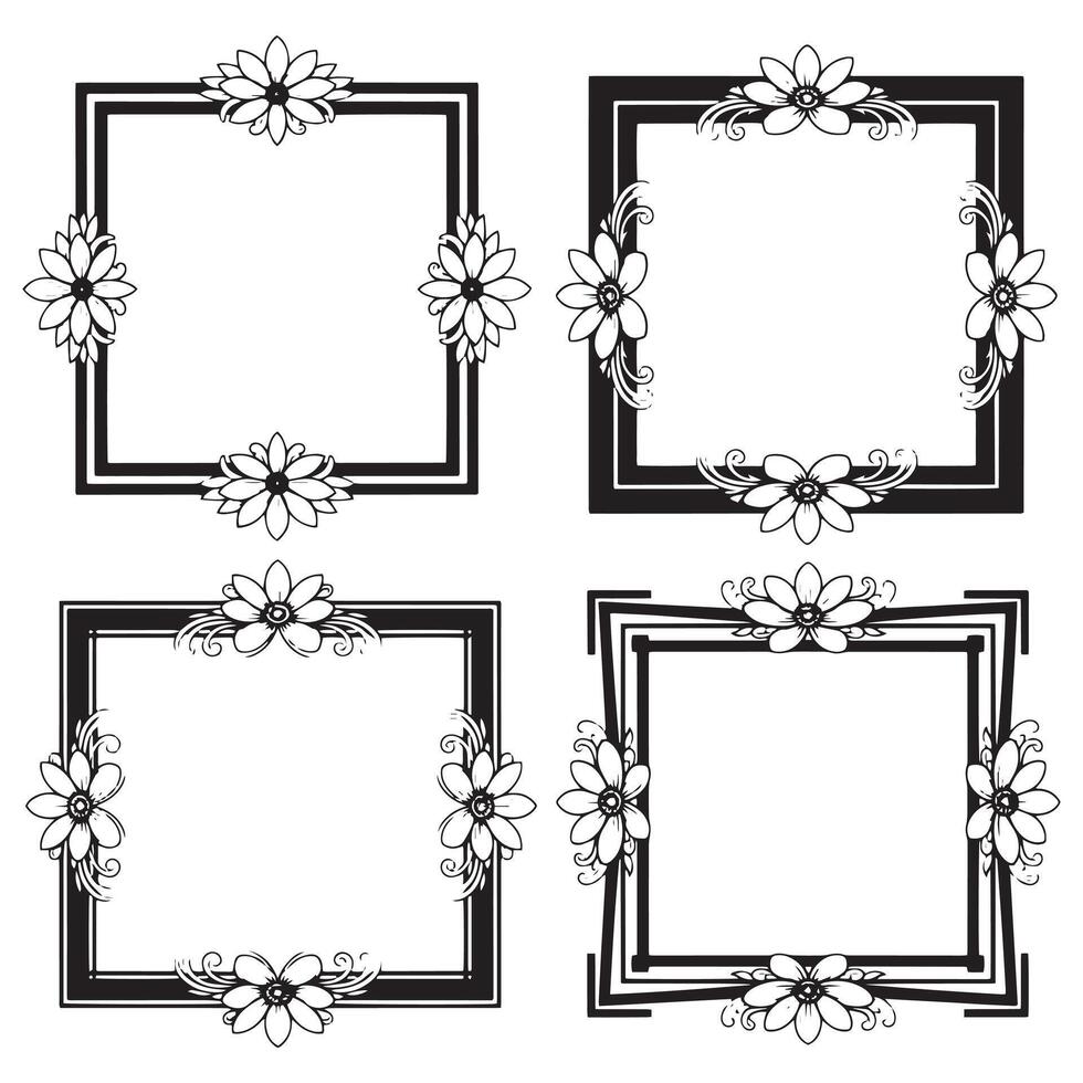 Chic Floral Frames Trendy Decorative Borders Set vector