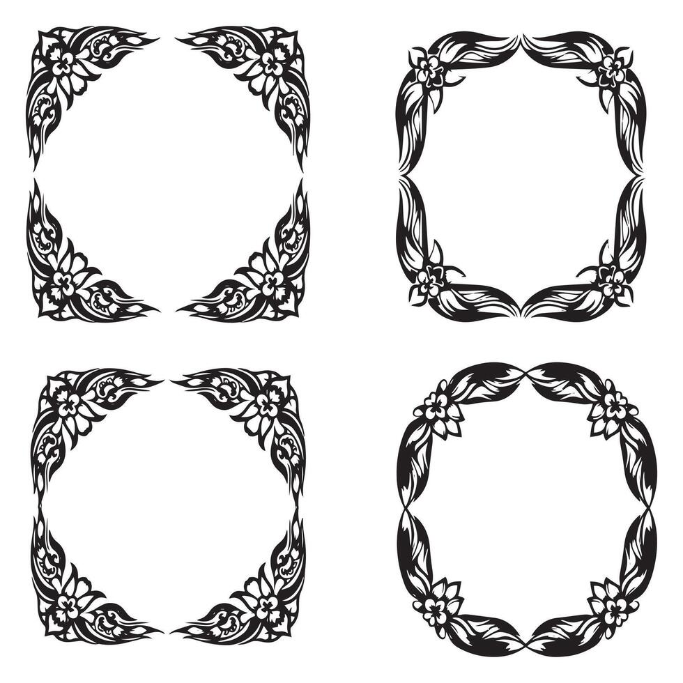 Graceful Bud Floral Borders Decorative Line Drawing vector