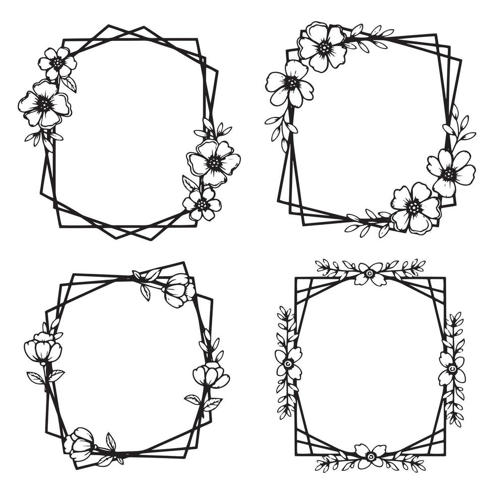 Lush Growth Floral Borders Decorative Frame Illustration vector