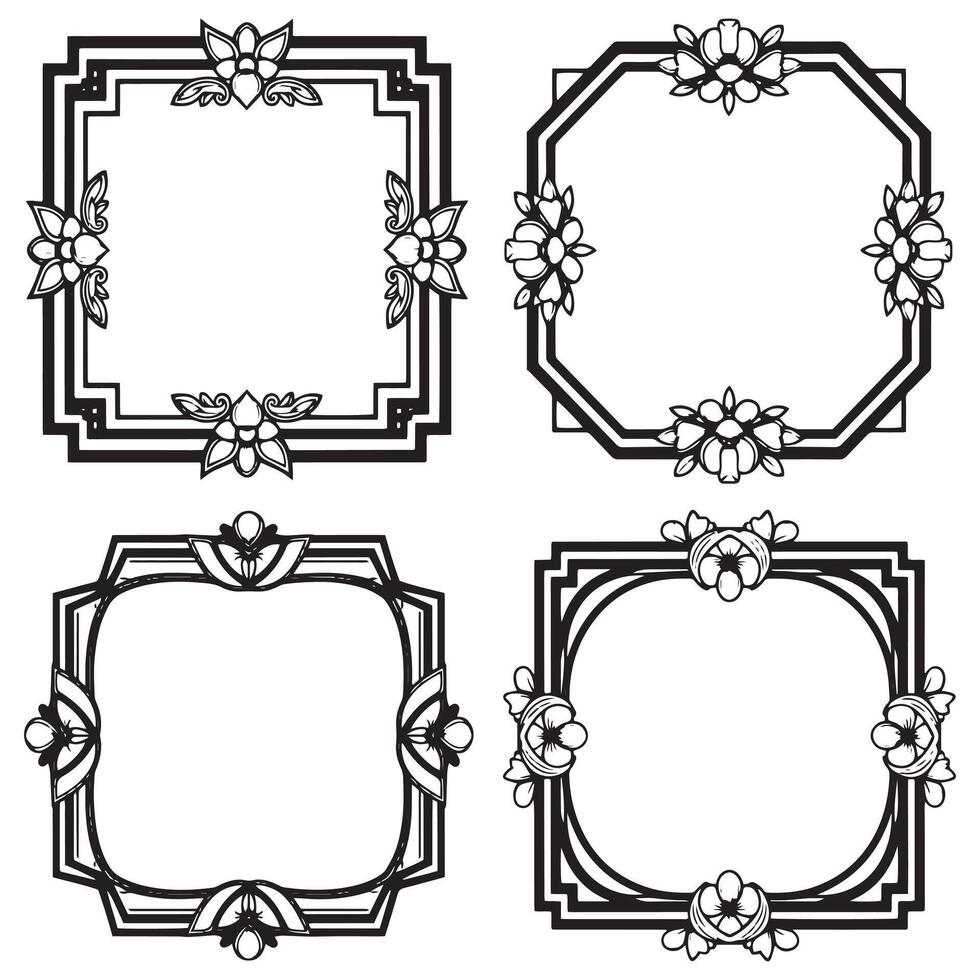 Art Deco Floral Borders Retro Decorative Frames Set vector