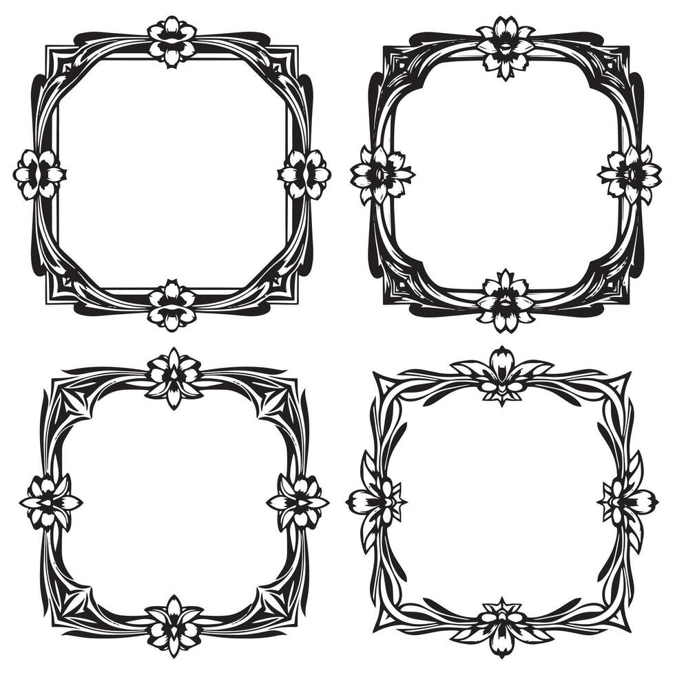 Art Deco Line Floral Borders Decorative Frame Element vector
