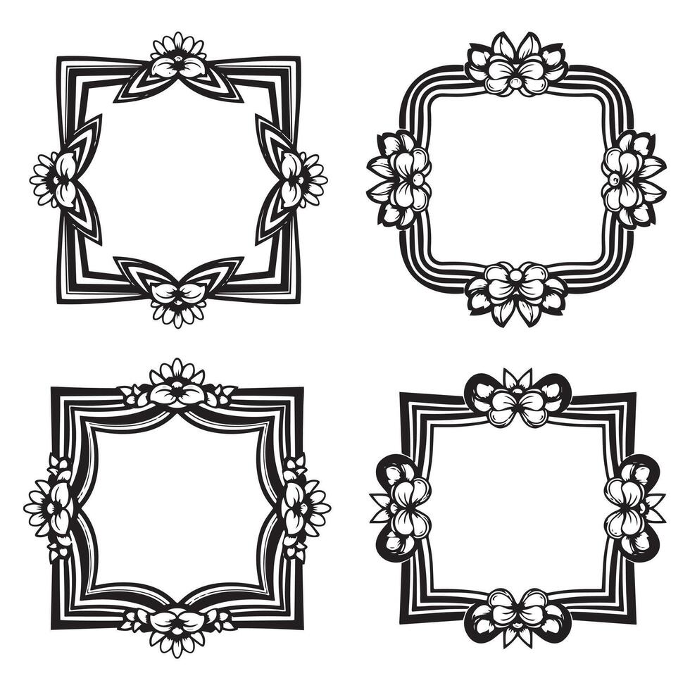 Timeless Bloom Floral Borders Decorative Line Art Set vector