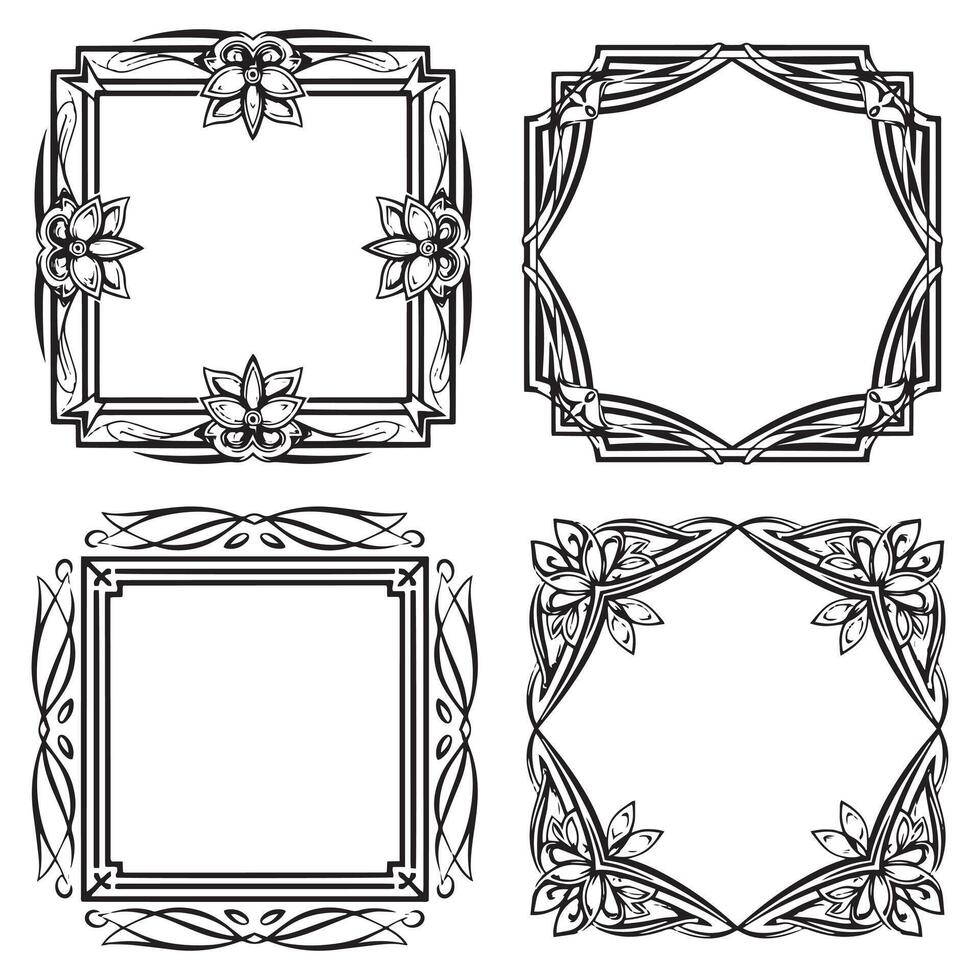 Vibrant Illustration Floral Frames Decorative Border Artwork Set vector