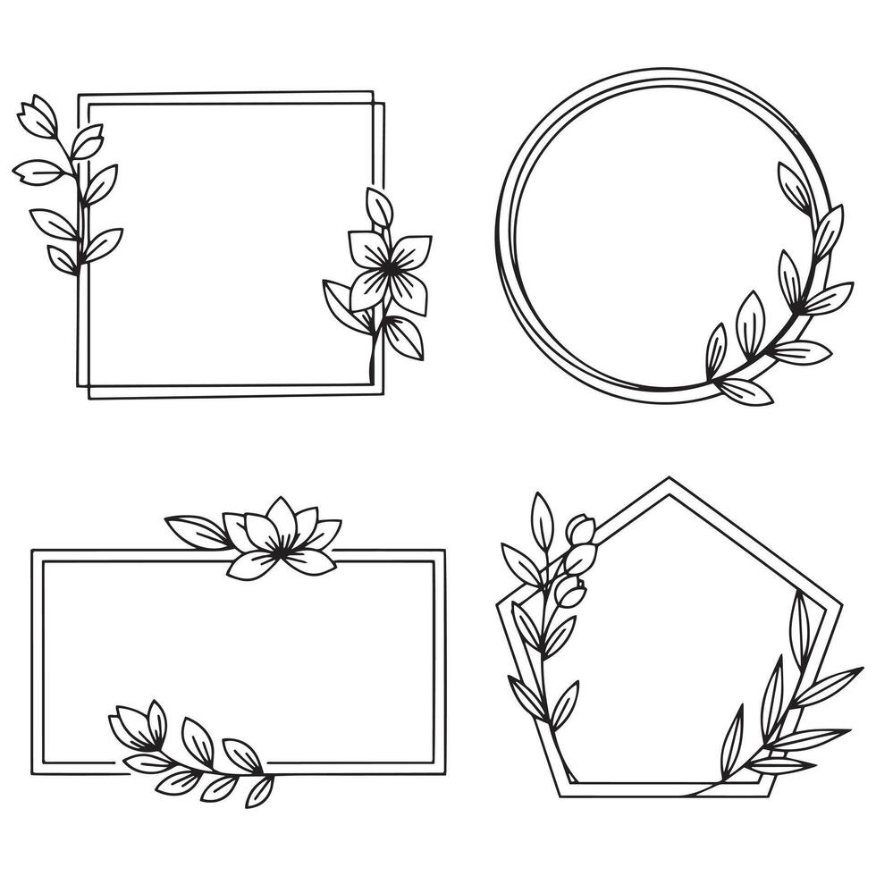Bold Floral Borders Contemporary Decorative Frames Set vector
