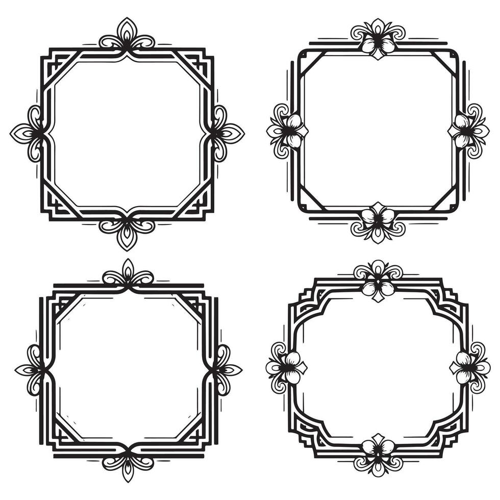 Timeless Line Floral Frames Decorative Borders Set vector