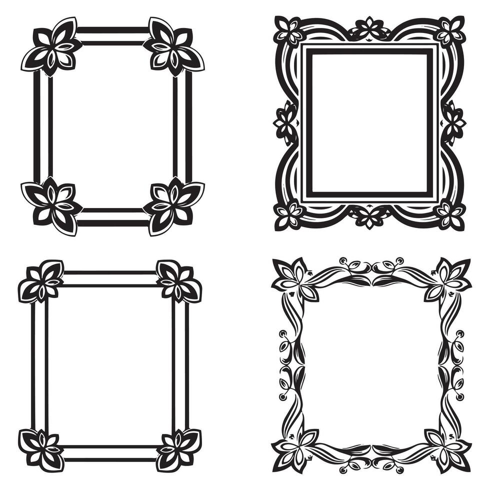 Bold Leafy Floral Frames Decorative Edge Collection vector