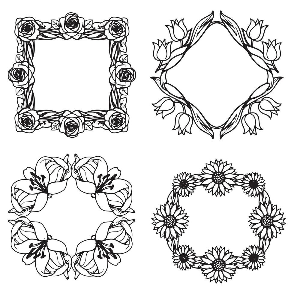 Rustic Floral Borders Organic Decorative Frames Set vector
