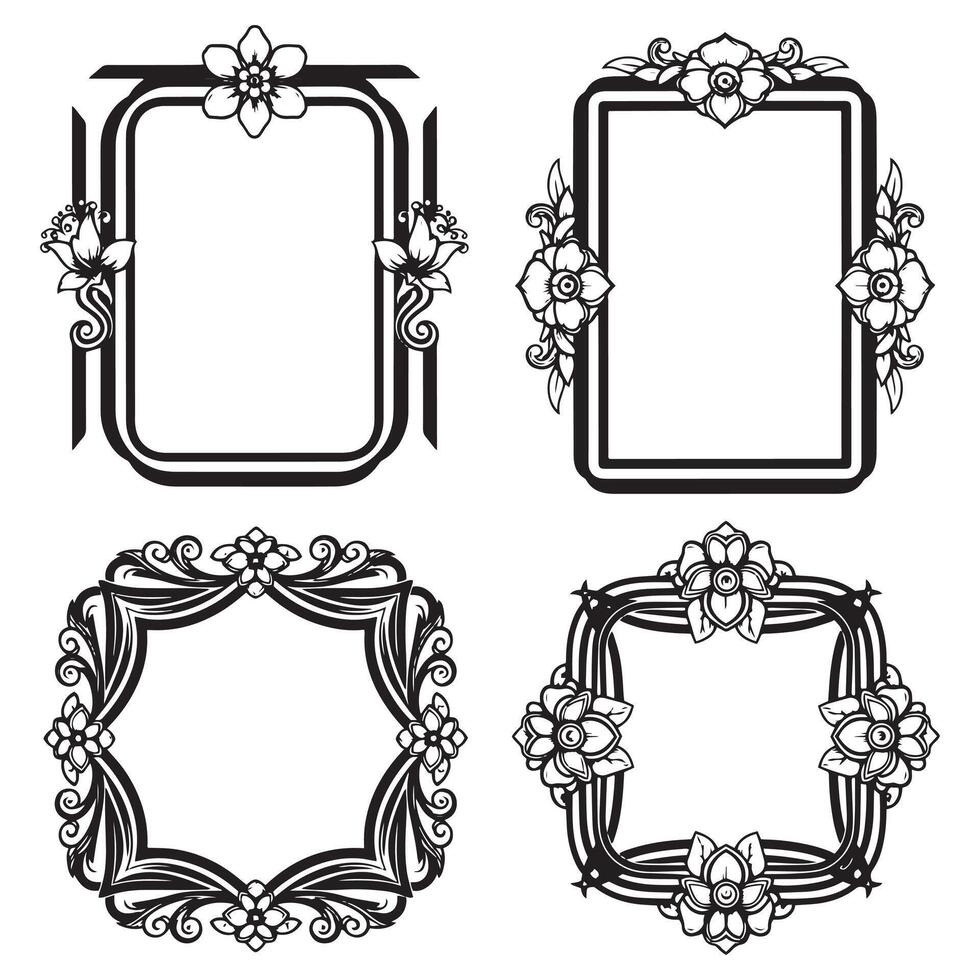 Cute Bold Leafy Floral Frames Decorative Edge Collection vector