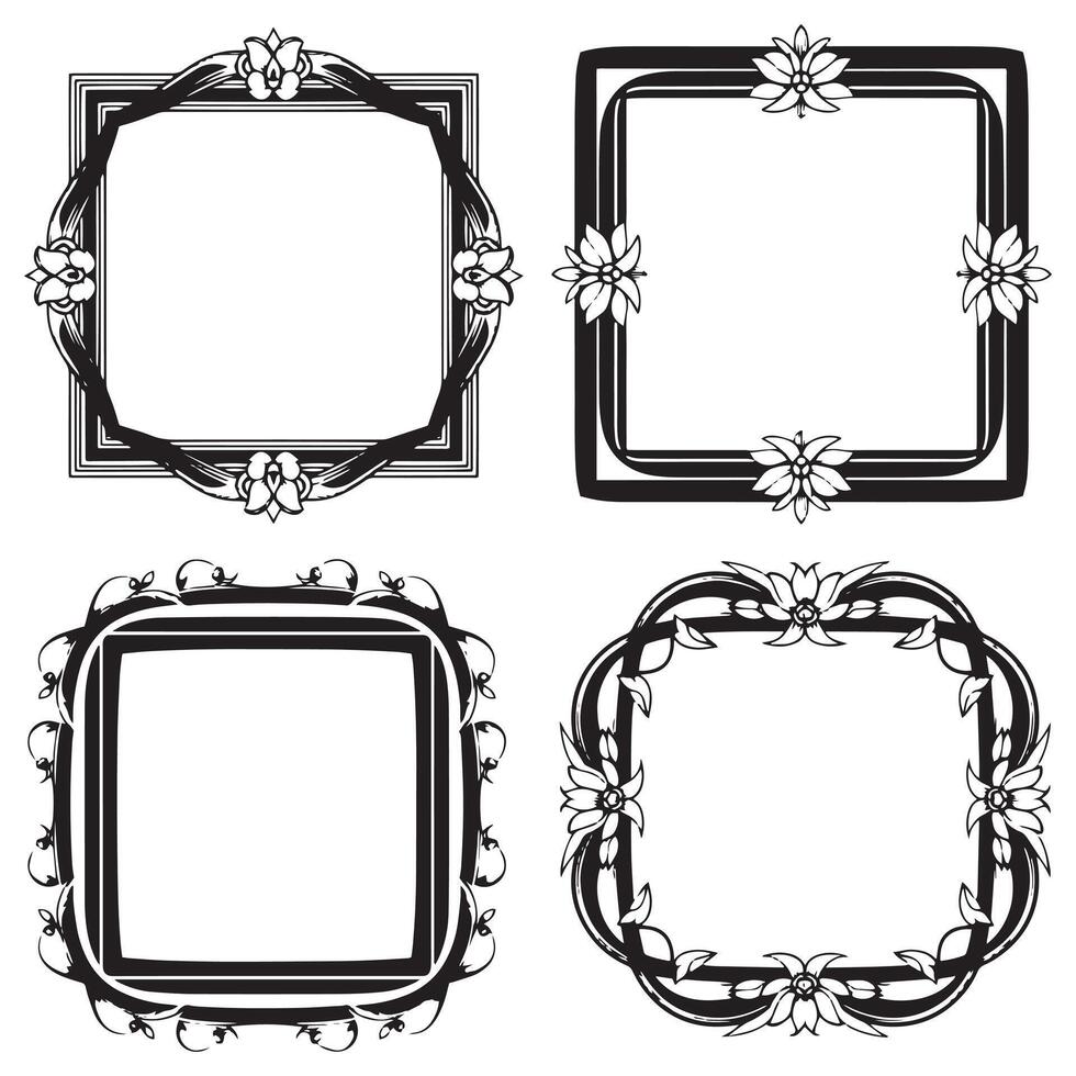 Illustrative Floral Frames Detailed Decorative Borders Set vector