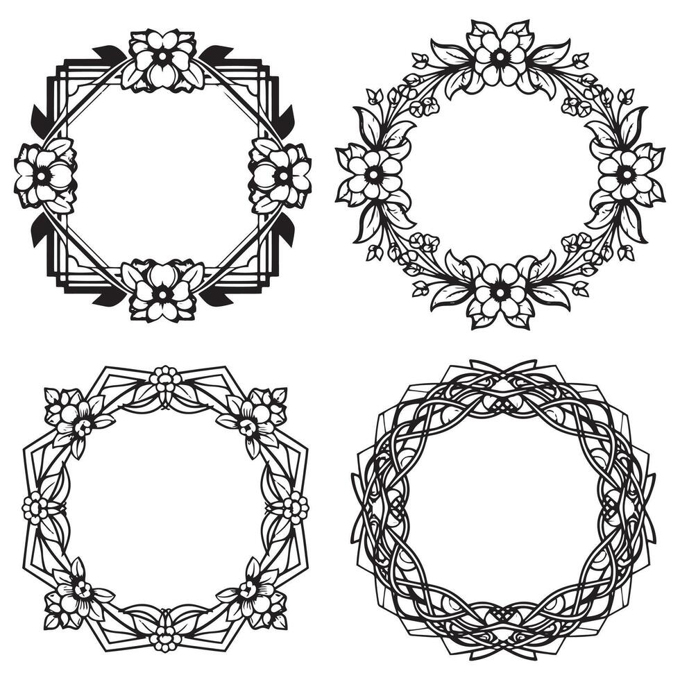 Sophisticated Stem Floral Borders Decorative Frame Art Set vector