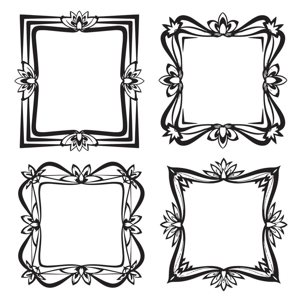 Artistic Floral Frames Expressive Decorative Patterns Set vector
