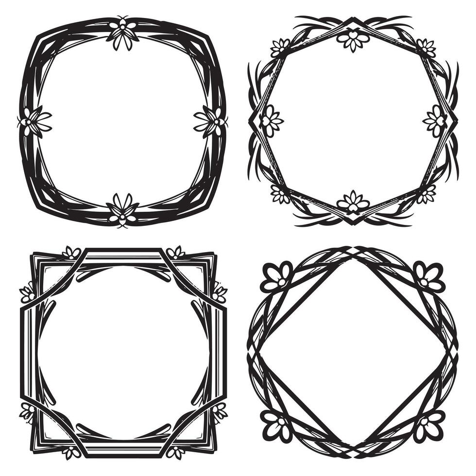 Illustrative Flourish Floral Frames Decorative Border Sketch Set vector