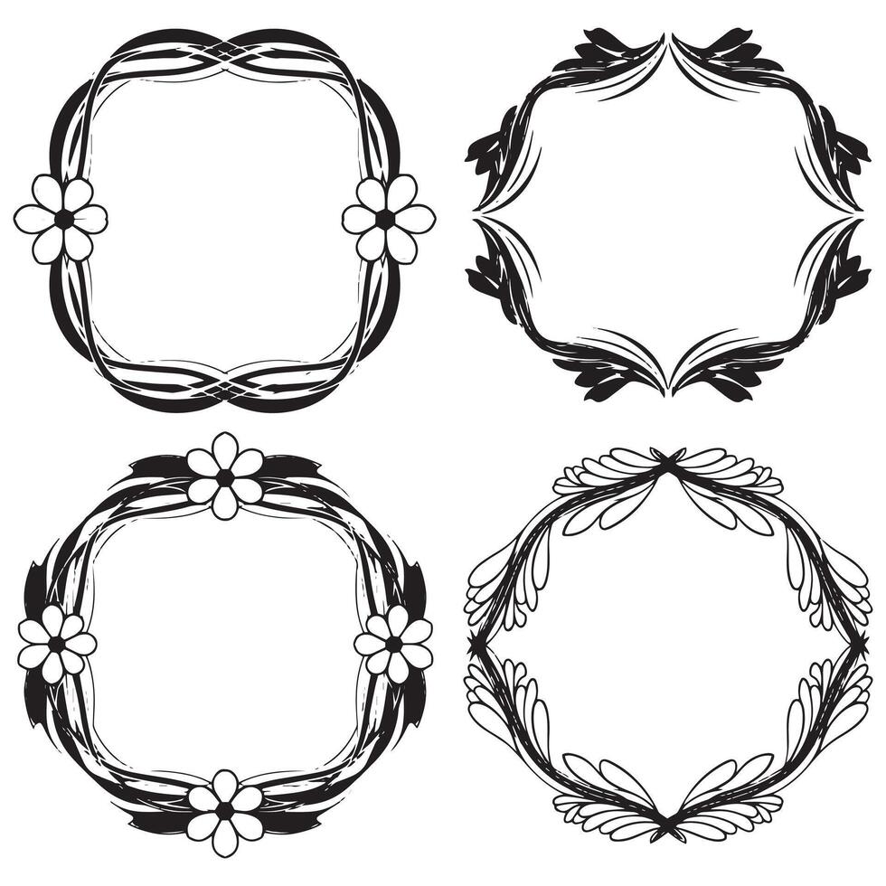 Lush Growth Floral Borders Decorative Frame Illustration Collection vector