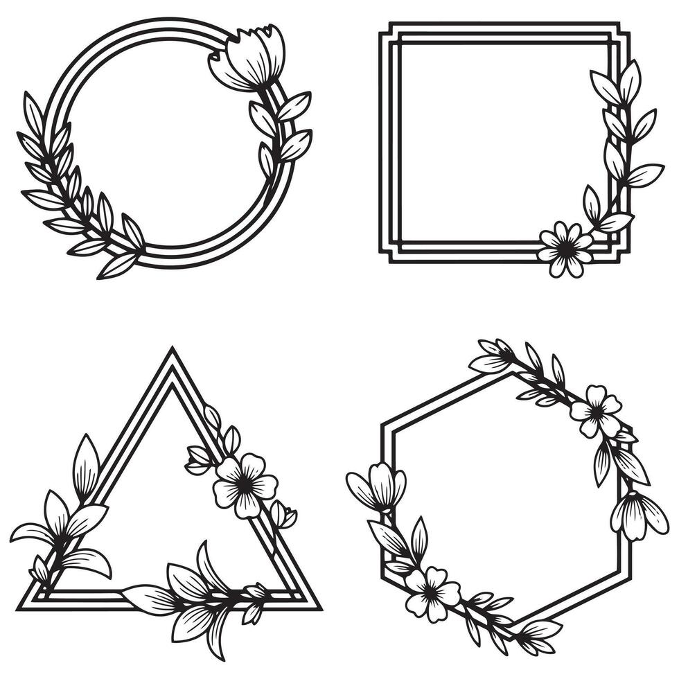 Hand Drawn Round Floral Borders Decorative Frames vector