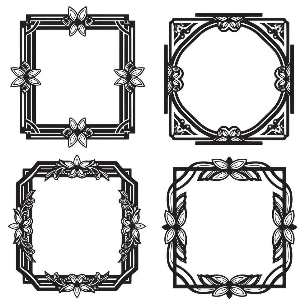Botanical Sketch Floral Borders Decorative Line Artwork vector