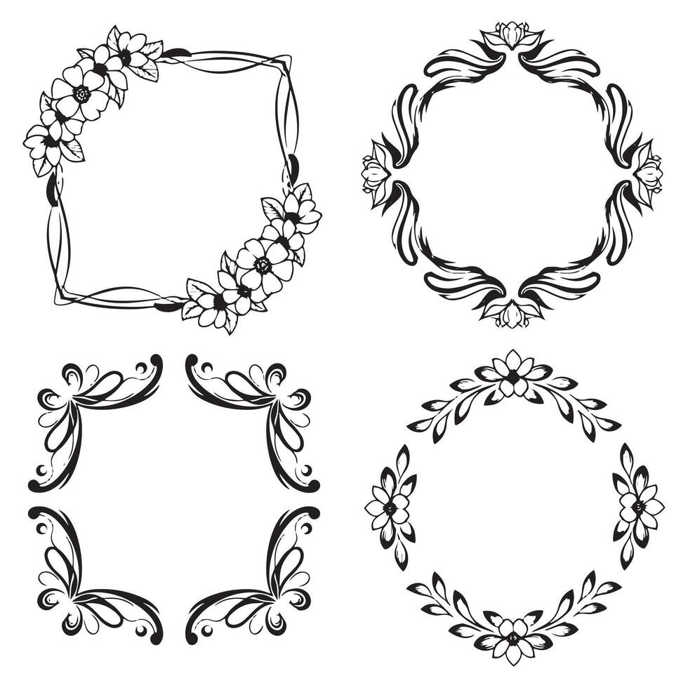 Classic Floral Frames Artistic Decorative Line Art vector
