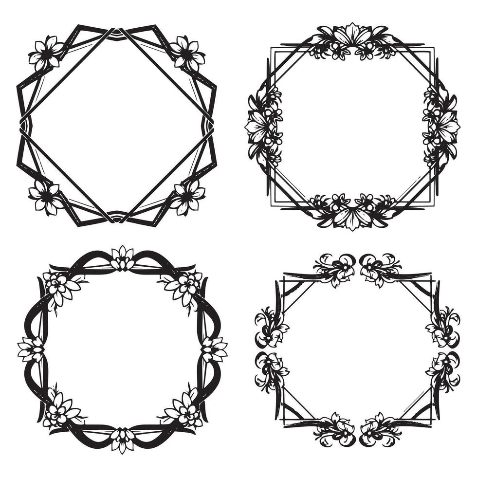 Captivating Frame Floral Borders Decorative Panel Sketch Set vector