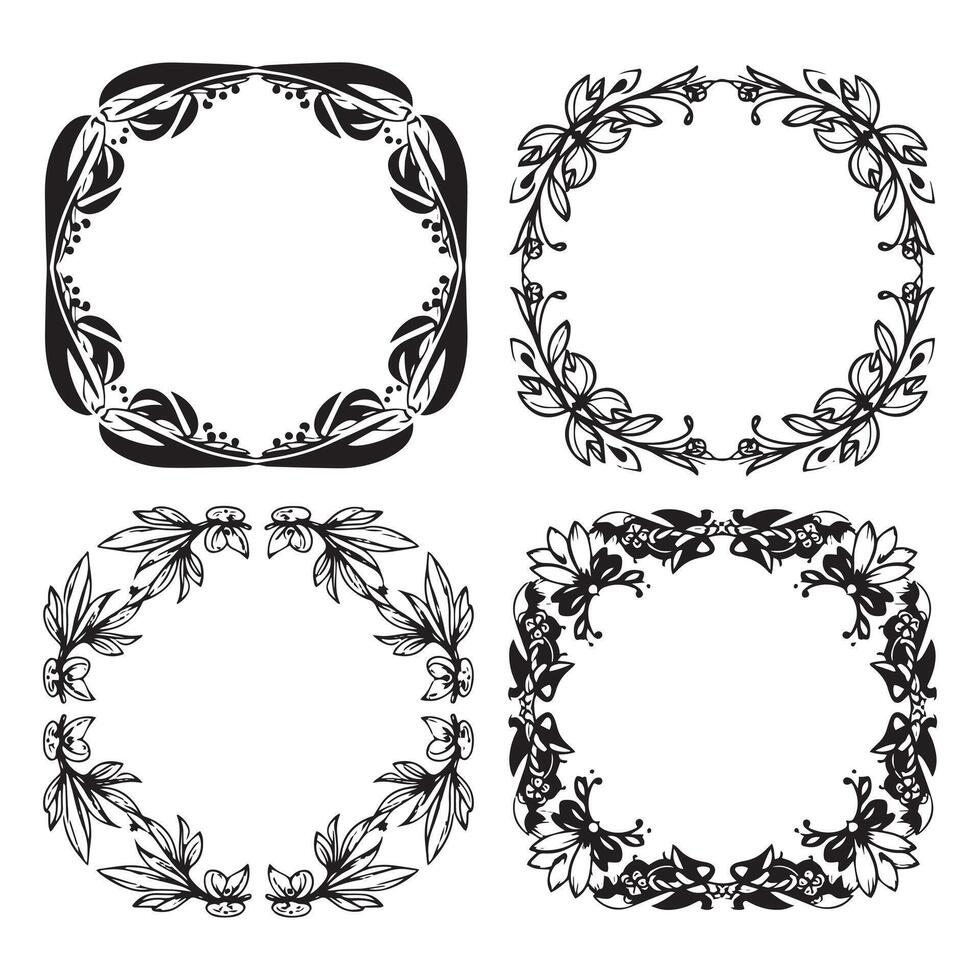 Whimsical Floral Frames Fun Decorative Borders Set vector