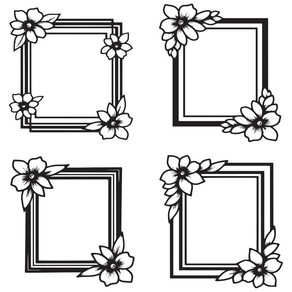 Abstract Floral Frames Creative Decorative Silhouettes Set vector