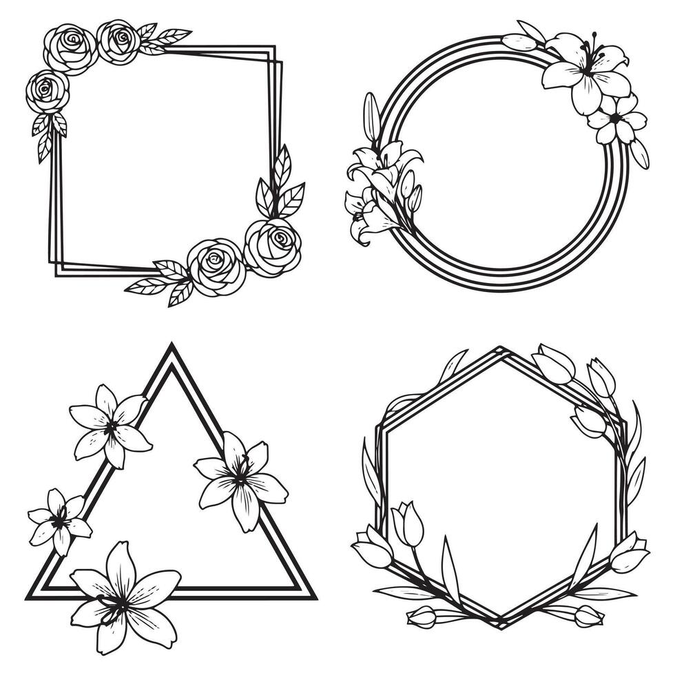 Chic Rectangle Floral Borders Decorative Frames Collection vector