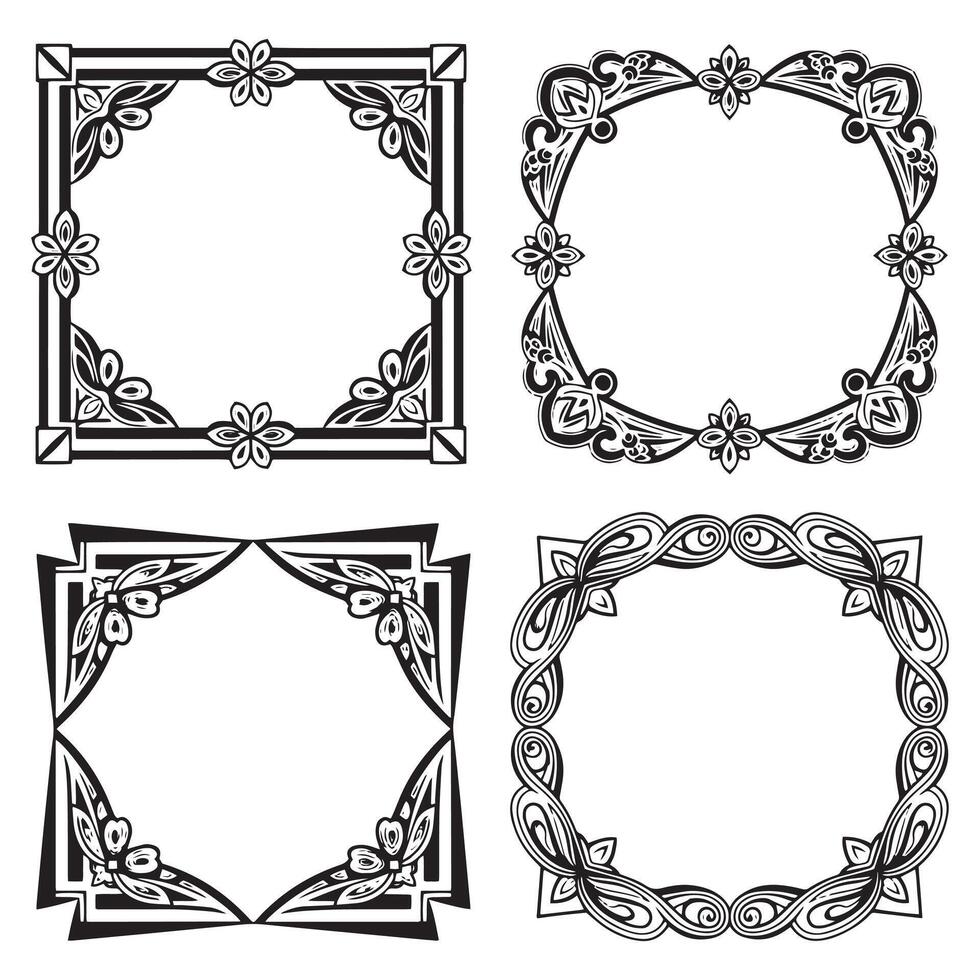 Elegant Chic Floral Borders Modern Decorative Shapes Set vector