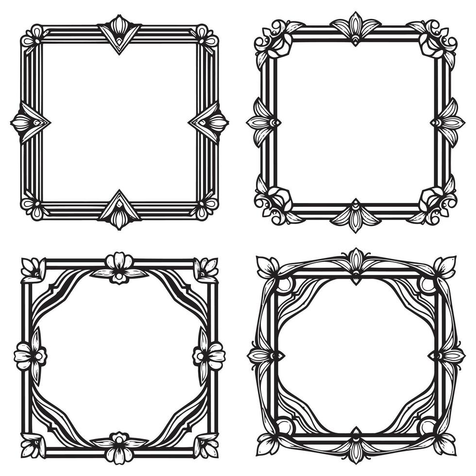 Premium Petal Floral Borders Decorative Frames Set vector