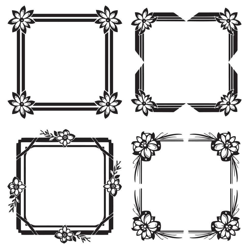 Serene Outline Floral Borders Decorative Frames Set vector