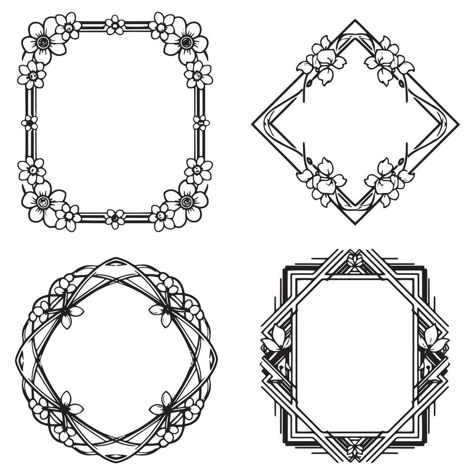 Lush Floral Frames Abundant Decorative Elements Set vector